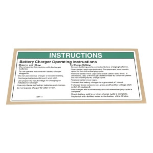 Genie Lift Part # 72970GT - DECAL,INSTRUCTIONS-CHARGER OP, EA