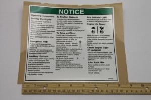 Genie Lift Part # 82763GT - DECAL,NOTICE,OPERATING INST.IC, EA