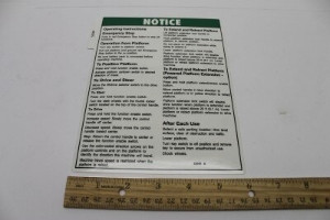 Genie Lift Part # 52549GT - DECAL,NOTICE,PLATFORM OPER INS, EA
