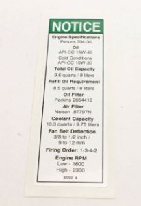Genie Lift Part # 82202GT - DECAL,ENGINE SPEC,PERKINS***, EA