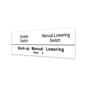 Genie Lift Part # 72823GT - DECAL,BACKUP MANUAL LOWERING, EA