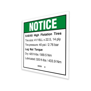 Genie Lift Part # 82252GT - DECAL,NOTICE,HI-FLOAT TIRE 60*, EA