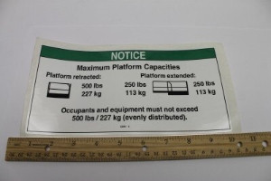 Genie Lift Part # 52061GT - DECAL,NOTICE,MAX CAP 500 CE/AU, EA