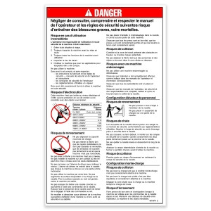 Genie Lift Part # 48719FRGT - DECAL,DANGER,GEN SAFETY,TMZ, EA