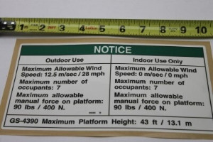 Genie Lift Part # 65283GT - DECAL,NOTICE,SIDE FORCE AUS, EA