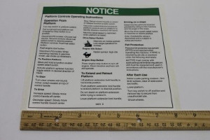 Genie Lift Part # 52073GT - DECAL,NOTICE,OPER INST,PLAT, EA