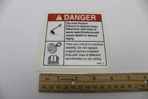 Genie Lift Part # 65428GT - DECAL,DANGER,TIP-OVER,TIRES, EA