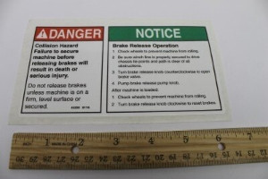 Genie Lift Part # 44220GT - DECAL,DANGER,BRAKE REL SAFETY*, EA
