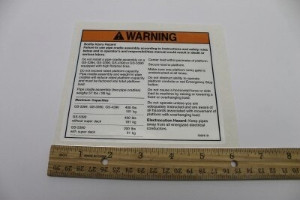 Genie Lift Part # 72976GT - DECAL,WARNING,43/5390 PIPERACK, EA