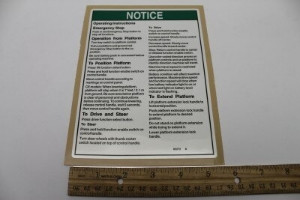 Genie Lift Part # 82273GT - DECAL,NOTICE,PLATFORM OPER INS, EA