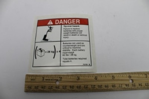 Genie Lift Part # 72159GT - DECAL,TIP-OVER,BATTERIES,GR, EA