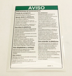 Genie Lift Part # 43090SPGT - DECAL,NOTICE, OPER INST, PCP, EA