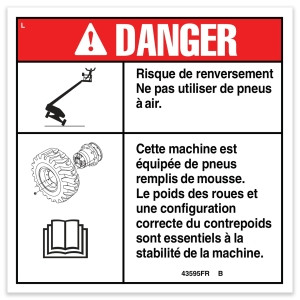 Genie Lift Part # 43595FRGT - DECAL,DANGER,TIP-OVER,TIRES, EA