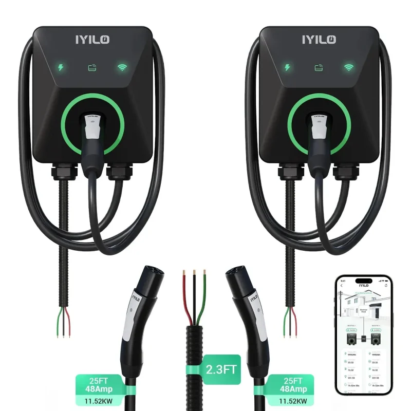 IYILO Dual Level 2 EV Charger Bundle NACS (J3400) + NACS (J3400) with Power Sharing 48A Hardwired
