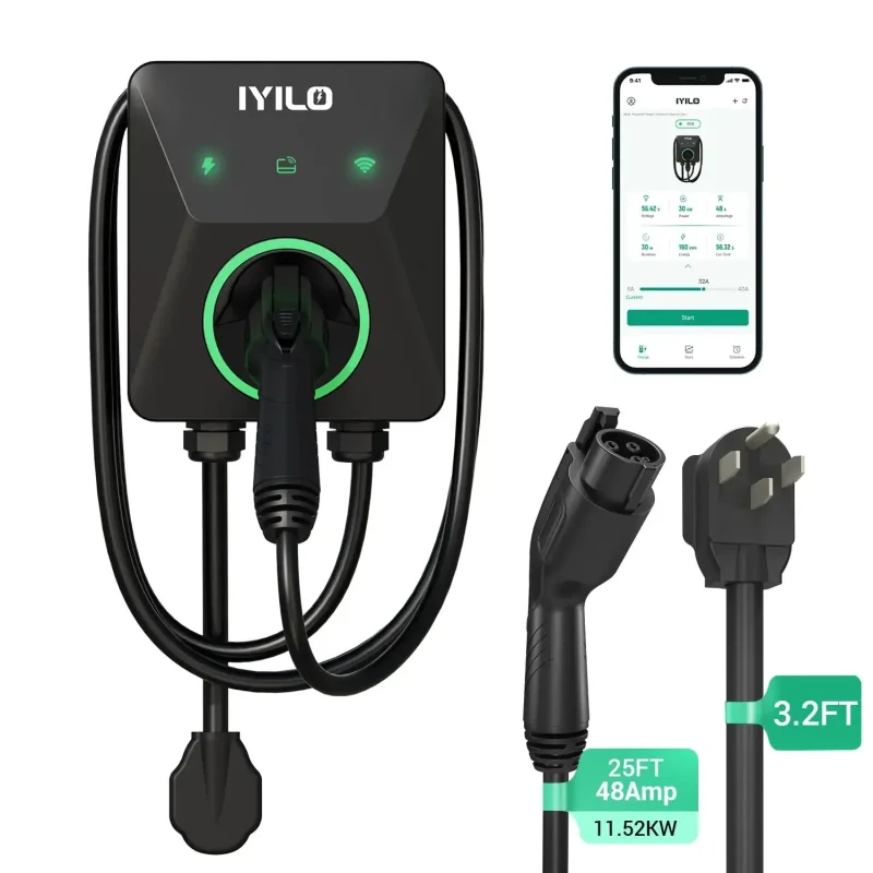 IYILO Level 2 EV Charger J1772 Plug-In 48A (NEMA 14-50, Hardwire-Convertible)