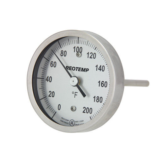 Reotemp AA Series Sanitary Bimetal Thermometer w/3 in. Aluminum Dial, 2 in. Back-Connect Tri-Clamp Connection