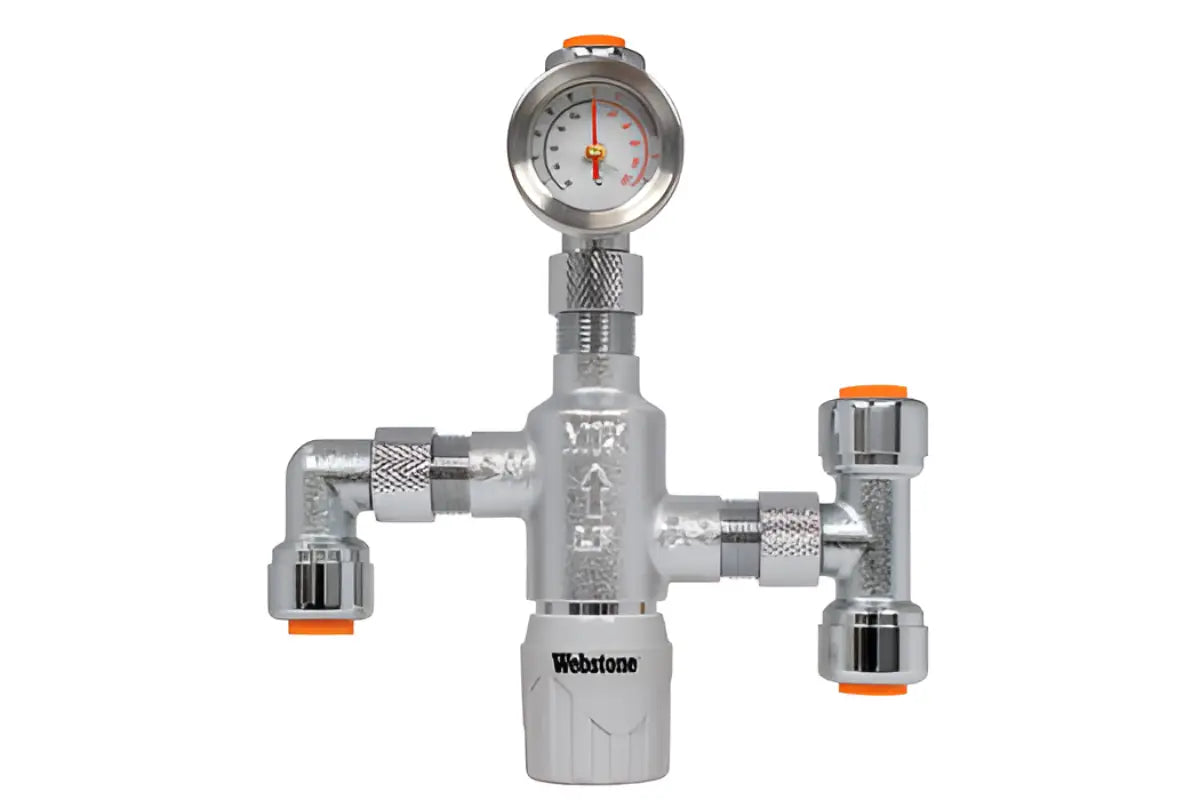Webstone H‑7‑7610W‑TG WP, 1/4" Push Thermostatic Mixing Valve Fitting & Gauge Set